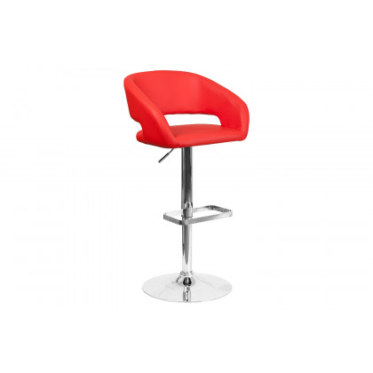BLNK Erik Vinyl Adjustable Height Bar Stool with Rounded Mid-Back and Chrome Base - Red