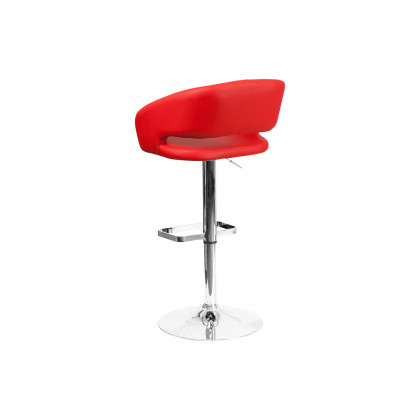 BLNK Erik Vinyl Adjustable Height Bar Stool with Rounded Mid-Back and Chrome Base - Red