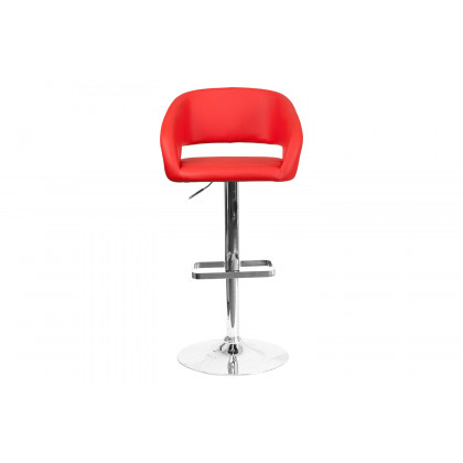 BLNK Erik Vinyl Adjustable Height Bar Stool with Rounded Mid-Back and Chrome Base - Red