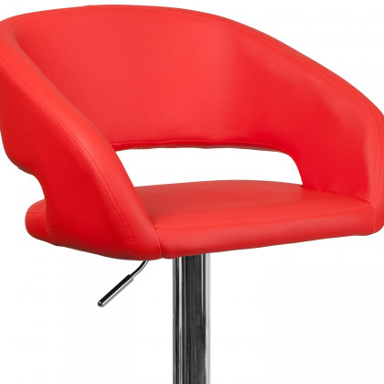 BLNK Erik Vinyl Adjustable Height Bar Stool with Rounded Mid-Back and Chrome Base - Red