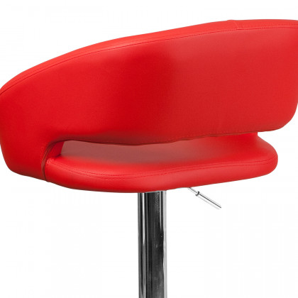 BLNK Erik Vinyl Adjustable Height Bar Stool with Rounded Mid-Back and Chrome Base - Red