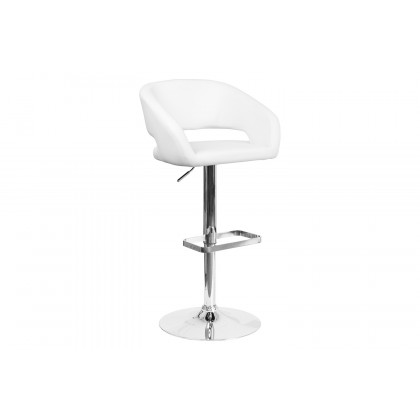 BLNK Erik Vinyl Adjustable Height Bar Stool with Rounded Mid-Back and Chrome Base - White