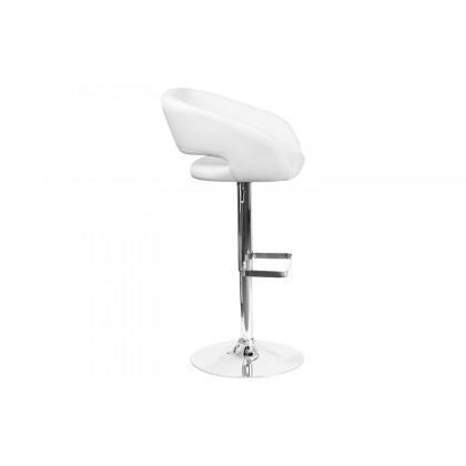 BLNK Erik Vinyl Adjustable Height Bar Stool with Rounded Mid-Back and Chrome Base - White