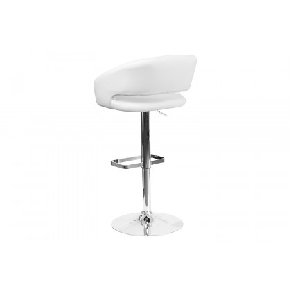 BLNK Erik Vinyl Adjustable Height Bar Stool with Rounded Mid-Back and Chrome Base - White