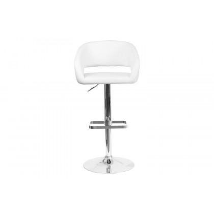 BLNK Erik Vinyl Adjustable Height Bar Stool with Rounded Mid-Back and Chrome Base - White