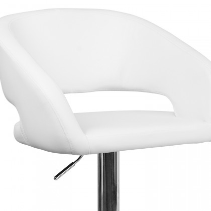 BLNK Erik Vinyl Adjustable Height Bar Stool with Rounded Mid-Back and Chrome Base - White