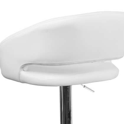 BLNK Erik Vinyl Adjustable Height Bar Stool with Rounded Mid-Back and Chrome Base - White