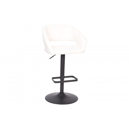 BLNK Erik Vinyl Adjustable Height Bar Stool with Rounded Mid-Back and Black Base - White