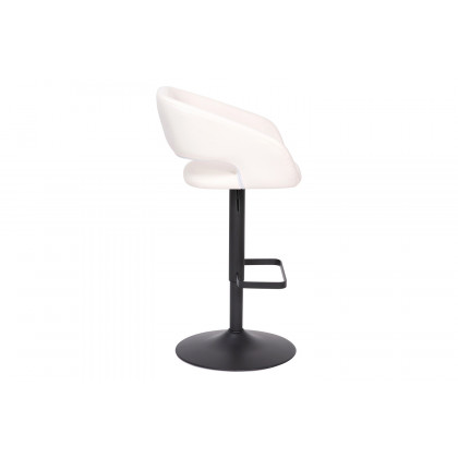 BLNK Erik Vinyl Adjustable Height Bar Stool with Rounded Mid-Back and Black Base - White