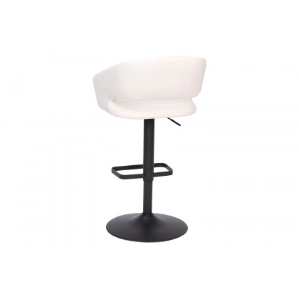 BLNK Erik Vinyl Adjustable Height Bar Stool with Rounded Mid-Back and Black Base - White
