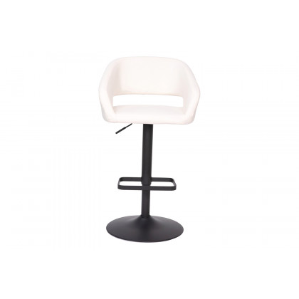 BLNK Erik Vinyl Adjustable Height Bar Stool with Rounded Mid-Back and Black Base - White