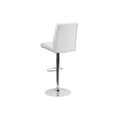 BLNK Charles Vinyl Adjustable Height Bar Stool with Vertical Stitch Panel Back and Chrome Base - White