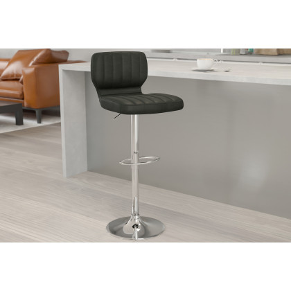 BLNK - Jeremy Vinyl Adjustable Height Bar Stool with Vertical Stitch Back and Chrome Base