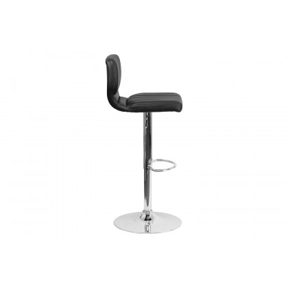 BLNK Jeremy Vinyl Adjustable Height Bar Stool with Vertical Stitch Back and Chrome Base - Black