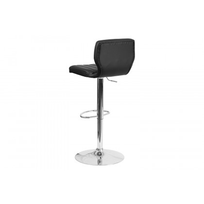 BLNK Jeremy Vinyl Adjustable Height Bar Stool with Vertical Stitch Back and Chrome Base - Black
