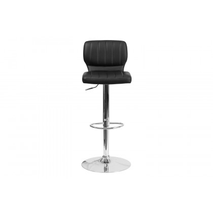 BLNK Jeremy Vinyl Adjustable Height Bar Stool with Vertical Stitch Back and Chrome Base - Black