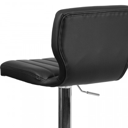 BLNK Jeremy Vinyl Adjustable Height Bar Stool with Vertical Stitch Back and Chrome Base - Black