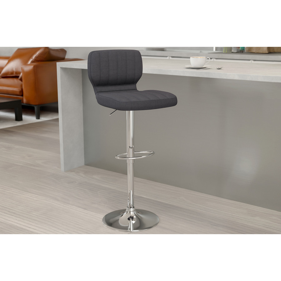 BLNK - Jeremy Fabric Adjustable Height Bar Stool with Vertical Stitch Back and Chrome Base