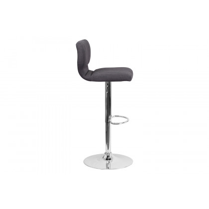 BLNK Jeremy Fabric Adjustable Height Bar Stool with Vertical Stitch Back and Chrome Base - Charcoal