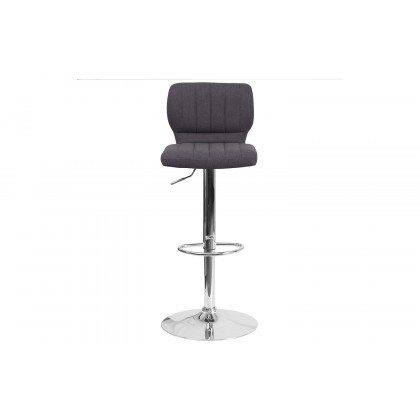 BLNK Jeremy Fabric Adjustable Height Bar Stool with Vertical Stitch Back and Chrome Base - Charcoal