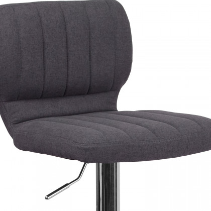BLNK Jeremy Fabric Adjustable Height Bar Stool with Vertical Stitch Back and Chrome Base - Charcoal