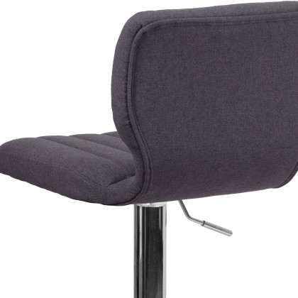 BLNK Jeremy Fabric Adjustable Height Bar Stool with Vertical Stitch Back and Chrome Base - Charcoal