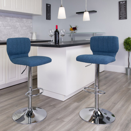 BLNK - Jeremy Fabric Adjustable Height Bar Stool with Vertical Stitch Back and Chrome Base