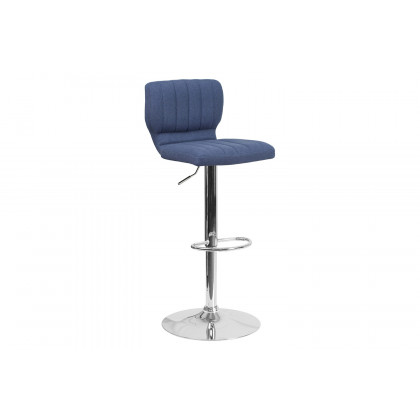 BLNK Jeremy Fabric Adjustable Height Bar Stool with Vertical Stitch Back and Chrome Base - Blue
