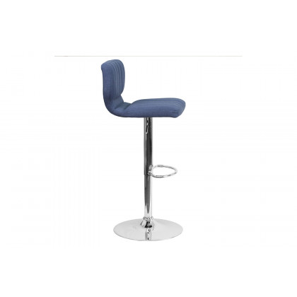 BLNK Jeremy Fabric Adjustable Height Bar Stool with Vertical Stitch Back and Chrome Base - Blue
