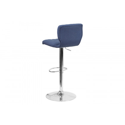 BLNK Jeremy Fabric Adjustable Height Bar Stool with Vertical Stitch Back and Chrome Base - Blue