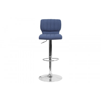 BLNK Jeremy Fabric Adjustable Height Bar Stool with Vertical Stitch Back and Chrome Base - Blue