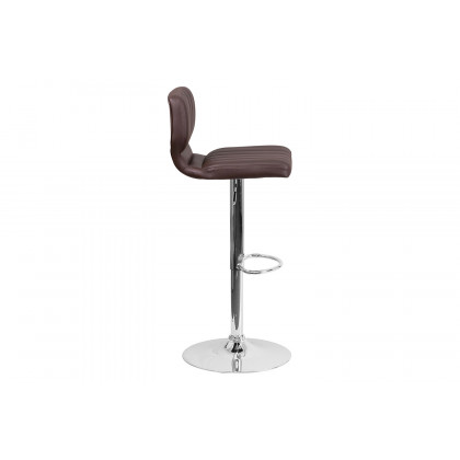 BLNK Jeremy Vinyl Adjustable Height Bar Stool with Vertical Stitch Back and Chrome Base - Brown