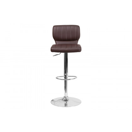 BLNK Jeremy Vinyl Adjustable Height Bar Stool with Vertical Stitch Back and Chrome Base - Brown