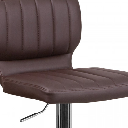 BLNK Jeremy Vinyl Adjustable Height Bar Stool with Vertical Stitch Back and Chrome Base - Brown