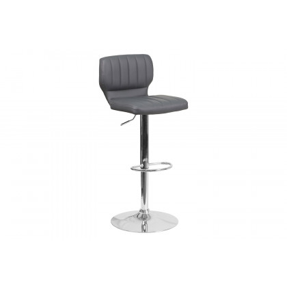 BLNK Jeremy Vinyl Adjustable Height Bar Stool with Vertical Stitch Back and Chrome Base - Gray