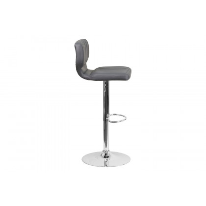 BLNK Jeremy Vinyl Adjustable Height Bar Stool with Vertical Stitch Back and Chrome Base - Gray