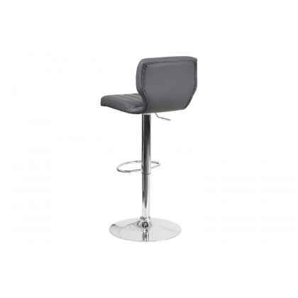 BLNK Jeremy Vinyl Adjustable Height Bar Stool with Vertical Stitch Back and Chrome Base - Gray