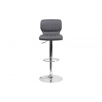 BLNK Jeremy Vinyl Adjustable Height Bar Stool with Vertical Stitch Back and Chrome Base - Gray