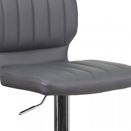 BLNK Jeremy Vinyl Adjustable Height Bar Stool with Vertical Stitch Back and Chrome Base - Gray