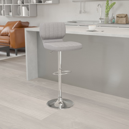 BLNK - Jeremy Fabric Adjustable Height Bar Stool with Vertical Stitch Back and Chrome Base