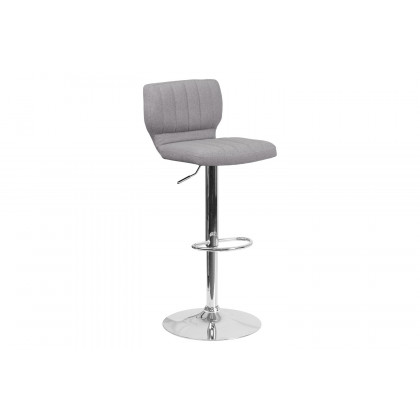 BLNK Jeremy Fabric Adjustable Height Bar Stool with Vertical Stitch Back and Chrome Base - Gray