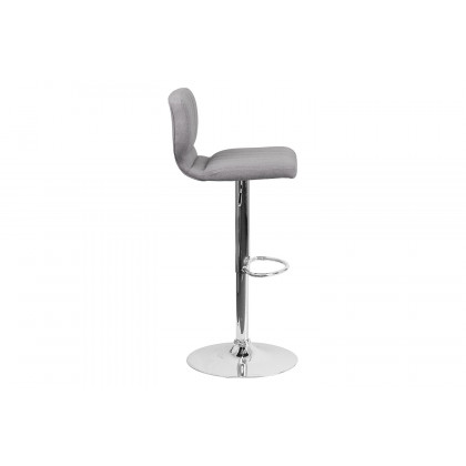 BLNK Jeremy Fabric Adjustable Height Bar Stool with Vertical Stitch Back and Chrome Base - Gray