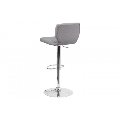 BLNK Jeremy Fabric Adjustable Height Bar Stool with Vertical Stitch Back and Chrome Base - Gray
