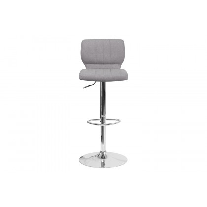 BLNK Jeremy Fabric Adjustable Height Bar Stool with Vertical Stitch Back and Chrome Base - Gray