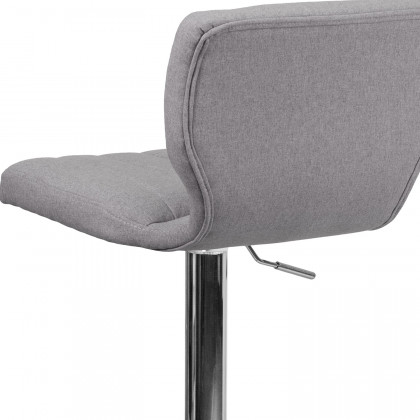 BLNK Jeremy Fabric Adjustable Height Bar Stool with Vertical Stitch Back and Chrome Base - Gray