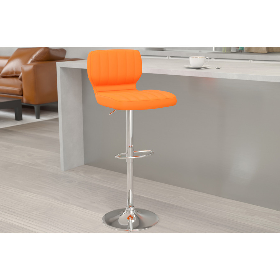 BLNK - Jeremy Vinyl Adjustable Height Bar Stool with Vertical Stitch Back and Chrome Base