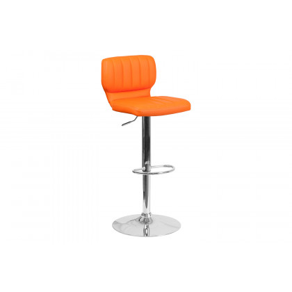 BLNK - Jeremy Vinyl Adjustable Height Bar Stool with Vertical Stitch Back and Chrome Base
