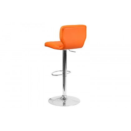 BLNK Jeremy Vinyl Adjustable Height Bar Stool with Vertical Stitch Back and Chrome Base - Orange