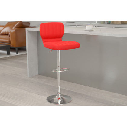 BLNK - Jeremy Vinyl Adjustable Height Bar Stool with Vertical Stitch Back and Chrome Base