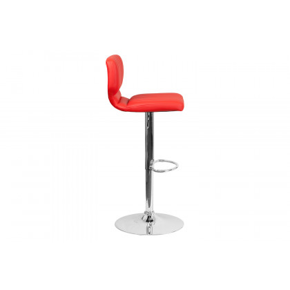 BLNK Jeremy Vinyl Adjustable Height Bar Stool with Vertical Stitch Back and Chrome Base - Red